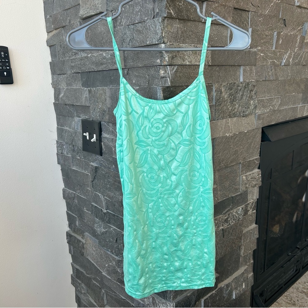 BKE Mint Green Satin Floral Tank Top